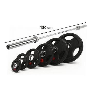 Pack 80 Kg en Discos Grip + Barra Olímpica 15 Kg 2