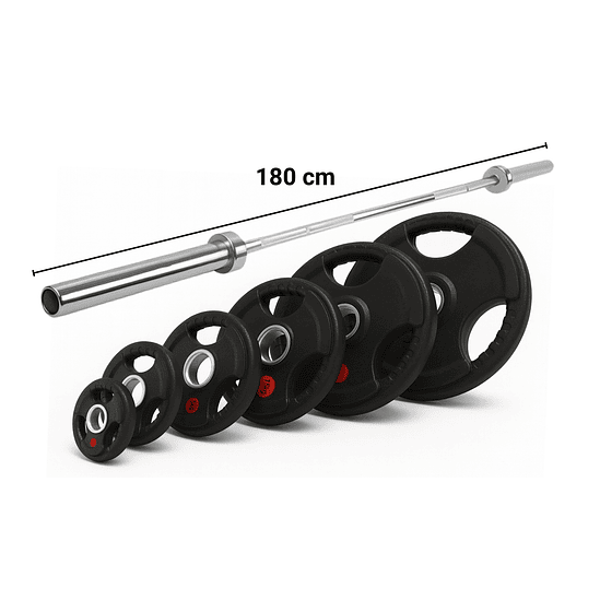 Pack 80 Kg en Discos Grip + Barra Olímpica 15 Kg 2