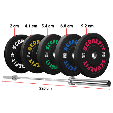 Pack 60 Kg Discos Bumper Score Fit + Barra Olímpica 20 Kg (PREVENTA) 2