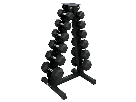 Pack 225 Kg Mancuernas Hexagonales (12.5 a 25kg) + Rack Triangular