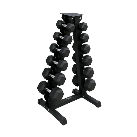 Pack 195 Kg Mancuernas Hexagonales (10 a 22.5kg) + Rack Triangular
