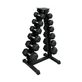 Pack 105 Kg Mancuernas Hexagonales (2.5 a 15kg) + Rack Triangular