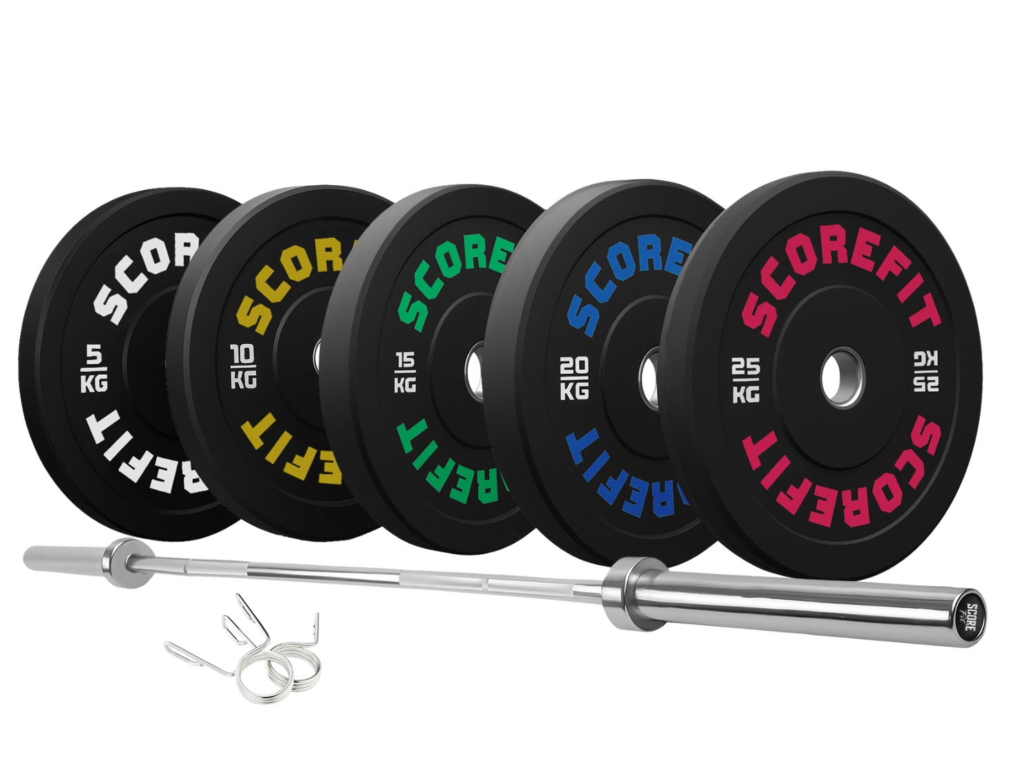Pack 60 Kg Discos Bumper Score Fit + Barra Olímpica 20 Kg (PREVENTA) 1