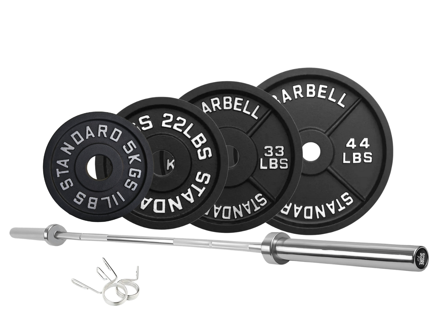 Pack 150 Kg Discos IRON BLACK + Barra Olímpica 20 Kg 1