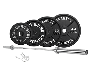 Pack 110 Kg Discos IRON BLACK + Barra Olímpica 20 Kg