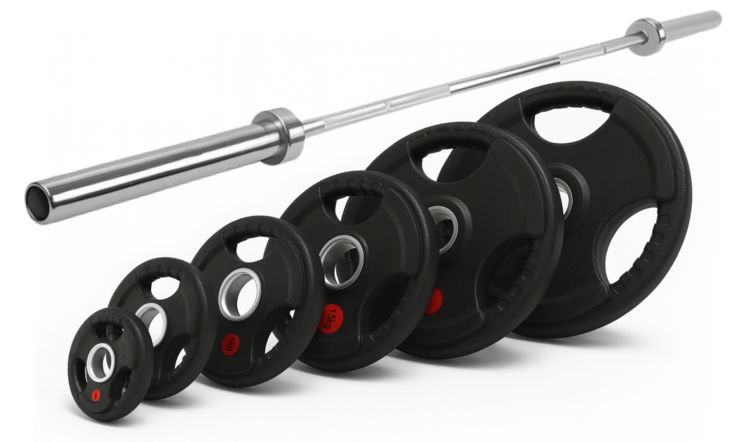 Pack 80 Kg en Discos Grip + Barra Olímpica 20 Kg 1