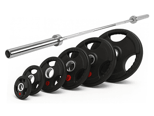 Pack 80 Kg en Discos Grip + Barra Olímpica 20 Kg