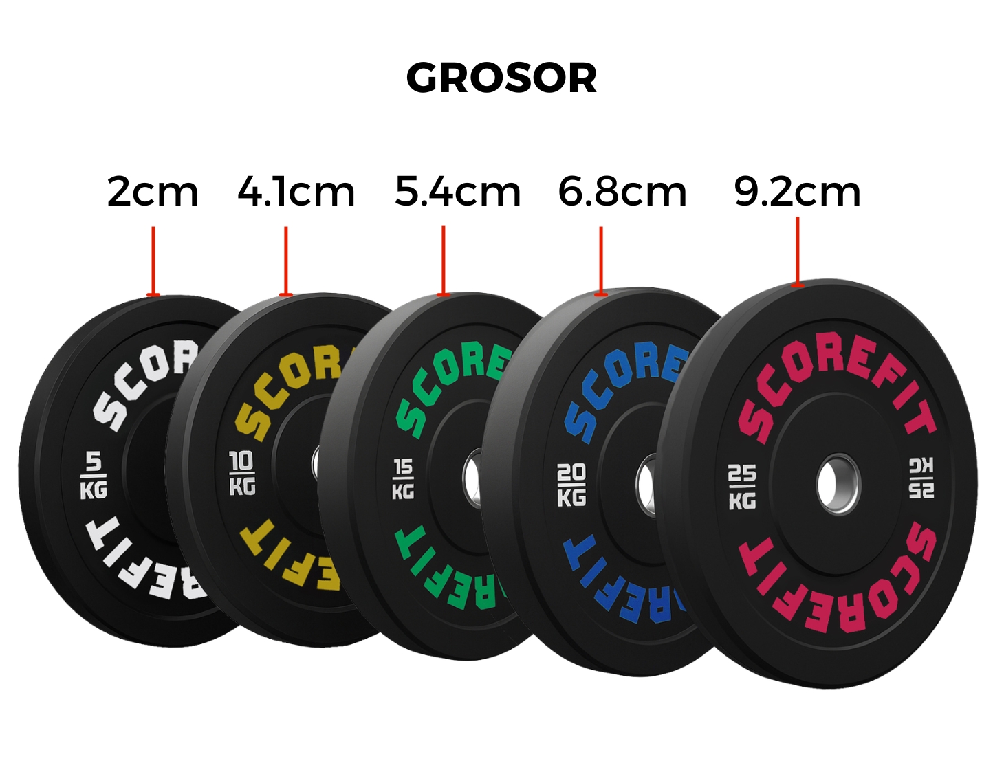 Pack 150 Kg Discos Bumper SCORE FIT® + Barra Olímpica 20 Kg 3