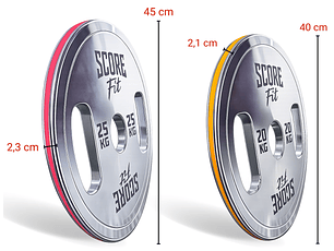 Par Discos Calibrados Powerlifting 20 Kg + Par 25 Kg SCORE FIT®