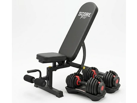 Banco Regulable + Par Mancuernas Ajustables 24 Kg