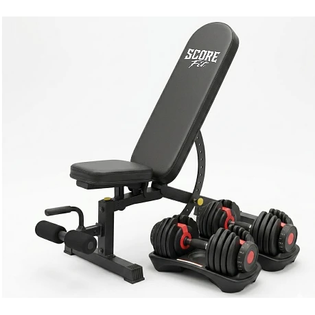 Banco Regulable + Par Mancuernas Ajustables 24 Kg