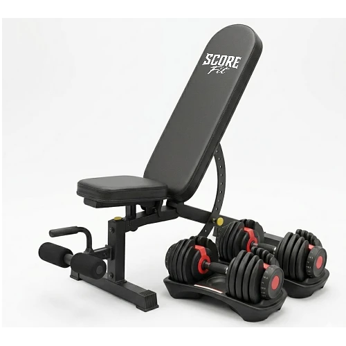 Banco Regulable + Par Mancuernas Ajustables 24 Kg