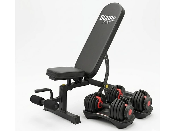 Banco Regulable + Par Mancuernas Ajustables 24 Kg