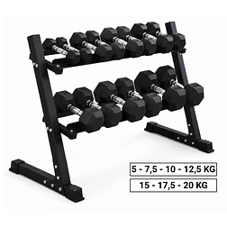 Pack 175 Kg Mancuernas Hexagonales (5 a 20kg) + Rack 2 Niveles - Miniatura 2