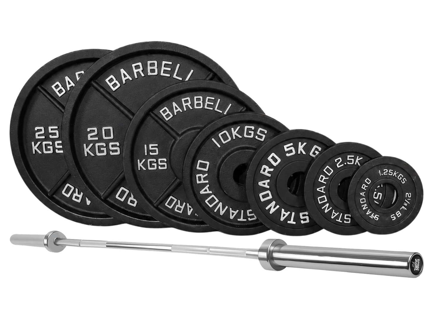 Pack 110 Kg Discos IRON BLACK + Barra Olímpica 20 Kg 1