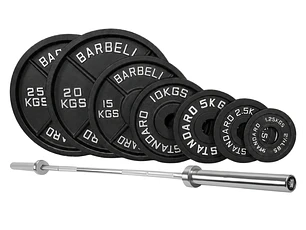 Pack 110 Kg Discos IRON BLACK + Barra Olímpica 20 Kg