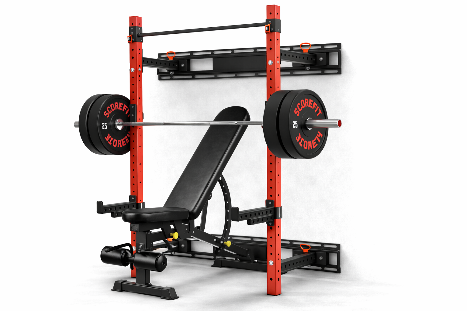 Rack Squat Plegable + Banco + Barra 15kg + 50kg Discos 1