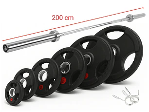 Pack 110 Kg en Discos Grip + Barra Olímpica 15 Kg