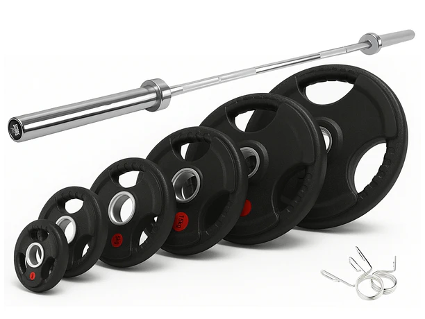 Pack 110 Kg en Discos Grip + Barra Olímpica 20 Kg