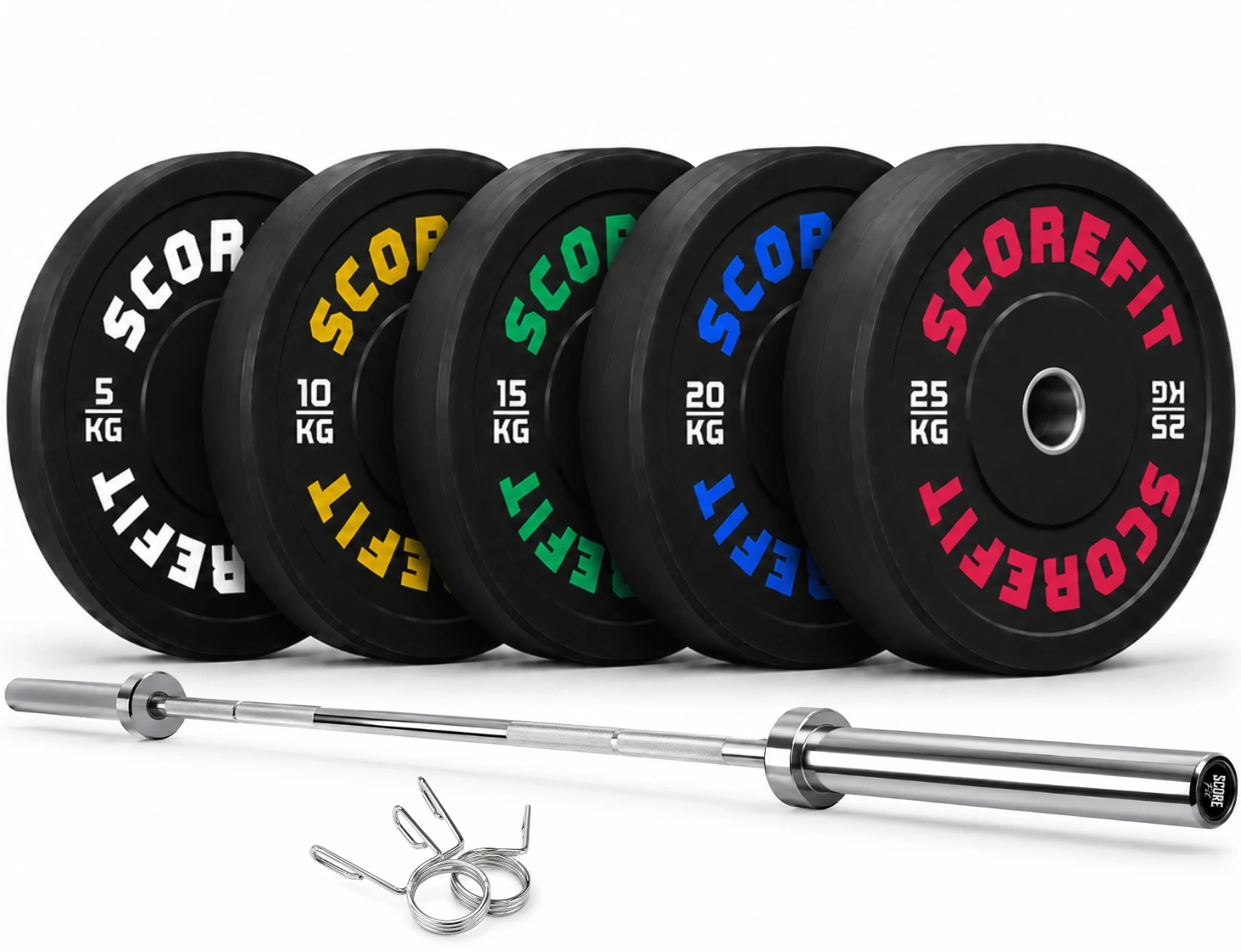 Pack 60 Kg Discos Bumper + Barra Olímpica 20 Kg 1
