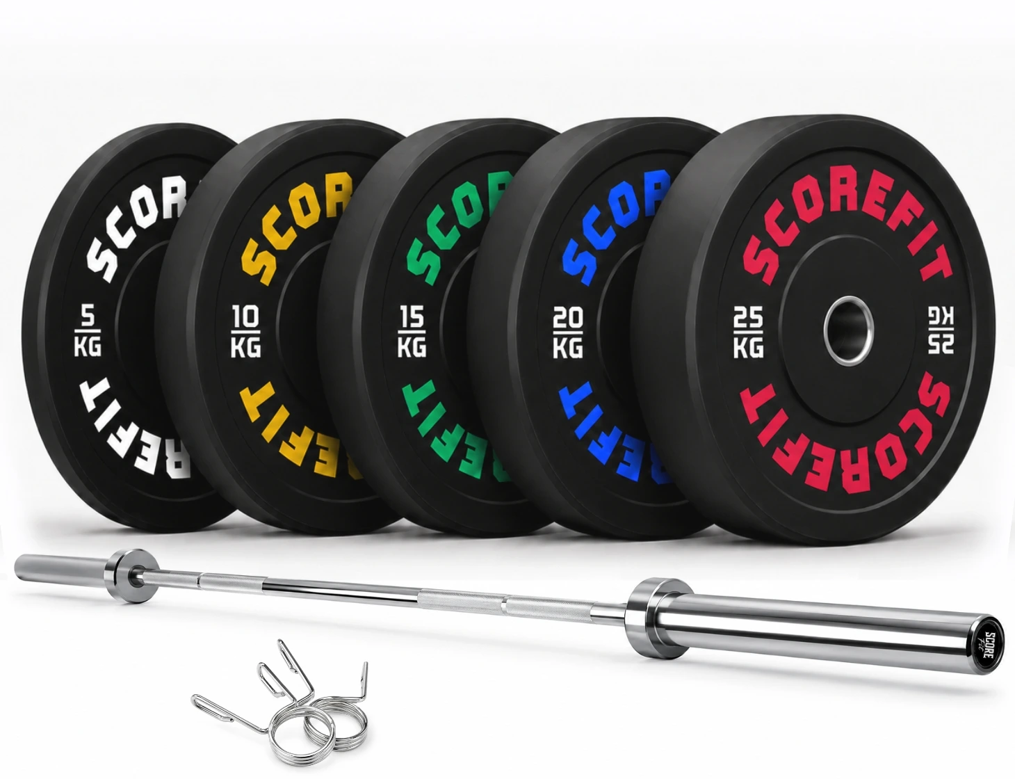 Pack 110 Kg Discos Bumper + Barra Olímpica 20 Kg 1