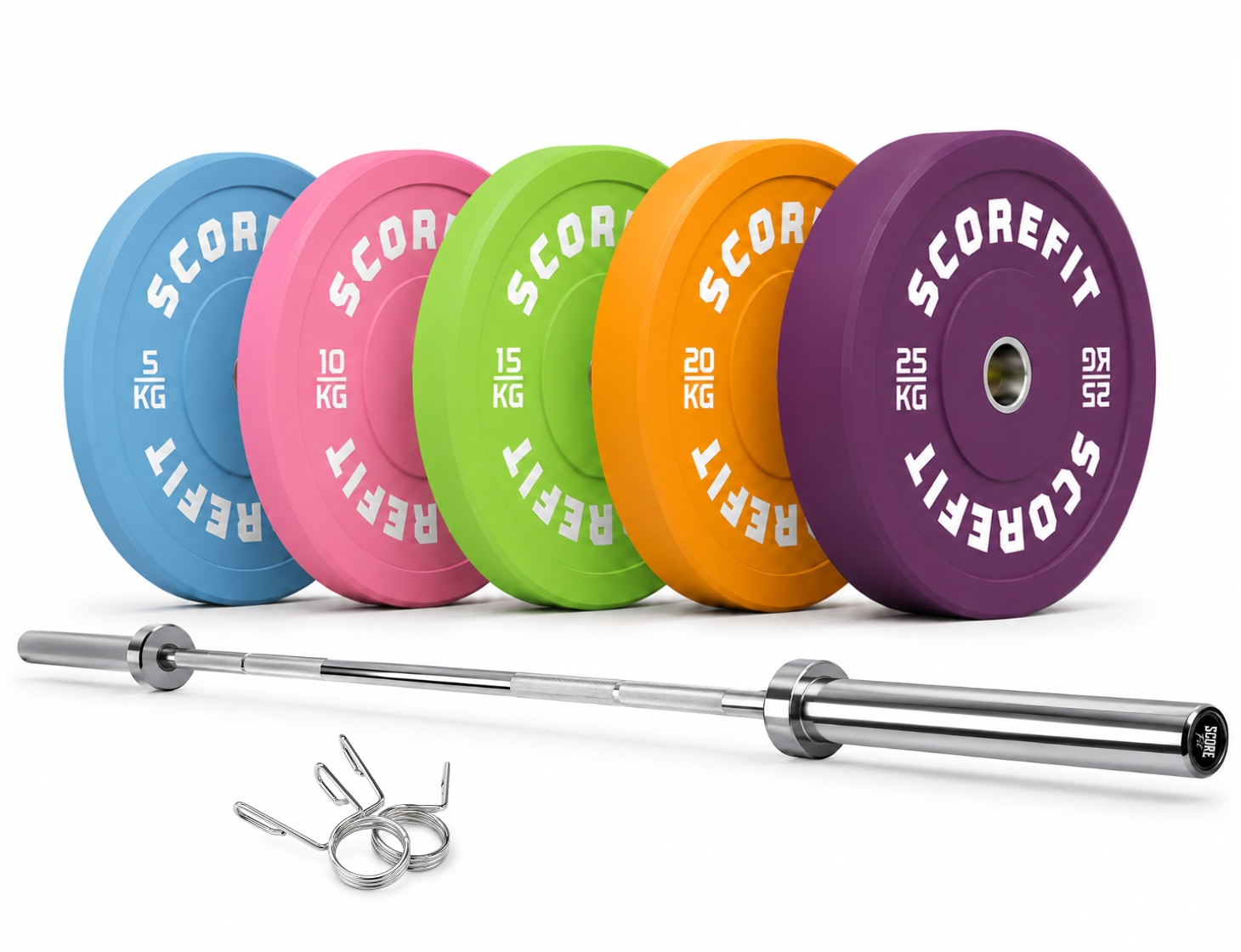 Pack 150 Kg Discos Bumper COLORS + Barra Olímpica 20 Kg | PREVENTA 1