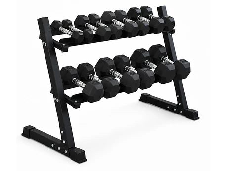 Pack 275 Kg Mancuernas Hexagonales (2.5 a 25kg) + Rack 2 Niveles