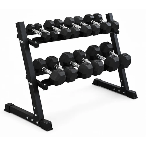 Pack 275 Kg Mancuernas Hexagonales (2.5 a 25kg) + Rack 2 Niveles