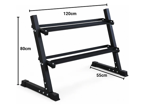 Pack 275 Kg Mancuernas Hexagonales (2.5 a 25kg) + Rack 2 Niveles