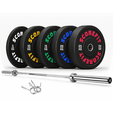 Pack 110 Kg Discos Bumper + Barra Olímpica 20 Kg
