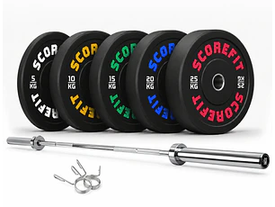 Pack 60 Kg Discos Bumper + Barra Olímpica 20 Kg