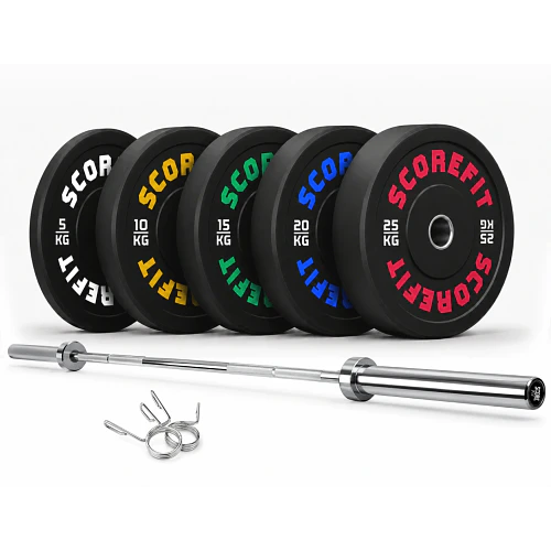 Pack 80 Kg Discos Bumper + Barra Olímpica 20 Kg