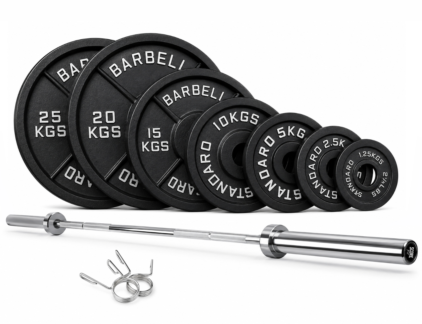 Pack 110 Kg Discos Barbell Standard + Barra Olímpica 20 Kg 1
