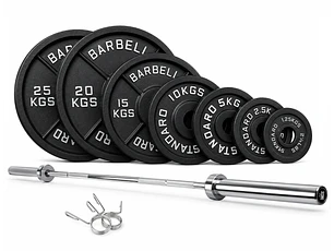 Pack 110 Kg Discos Barbell Standard + Barra Olímpica 20 Kg