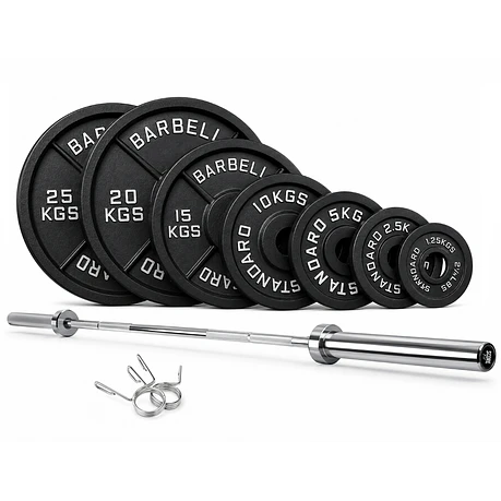 Pack 110 Kg Discos Barbell Standard + Barra Olímpica 20 Kg