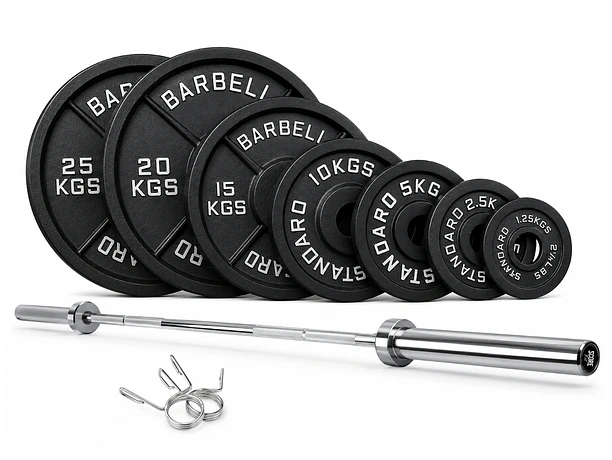 Pack 110 Kg Discos Barbell Standard + Barra Olímpica 20 Kg