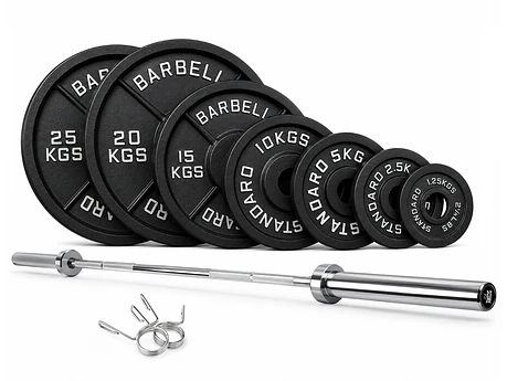 Pack 150 Kg Discos Barbell Standard + Barra Olímpica 20 Kg