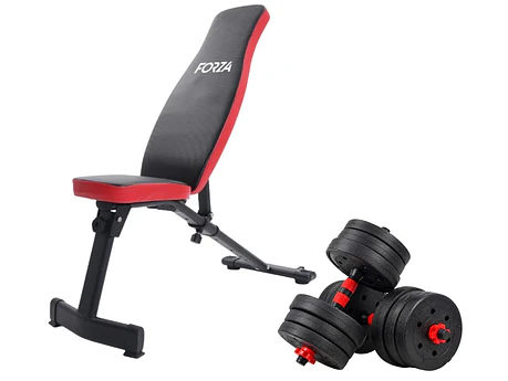 Banco Ajustable FORZA + Set 20kg Mancuernas Ajustables 