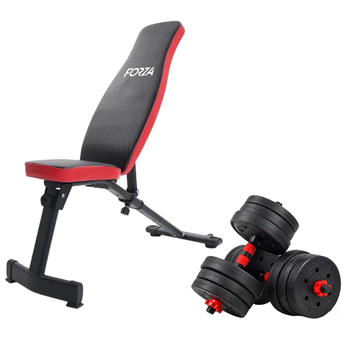 Banco Ajustable FORZA + Set 20kg Mancuernas Ajustables 