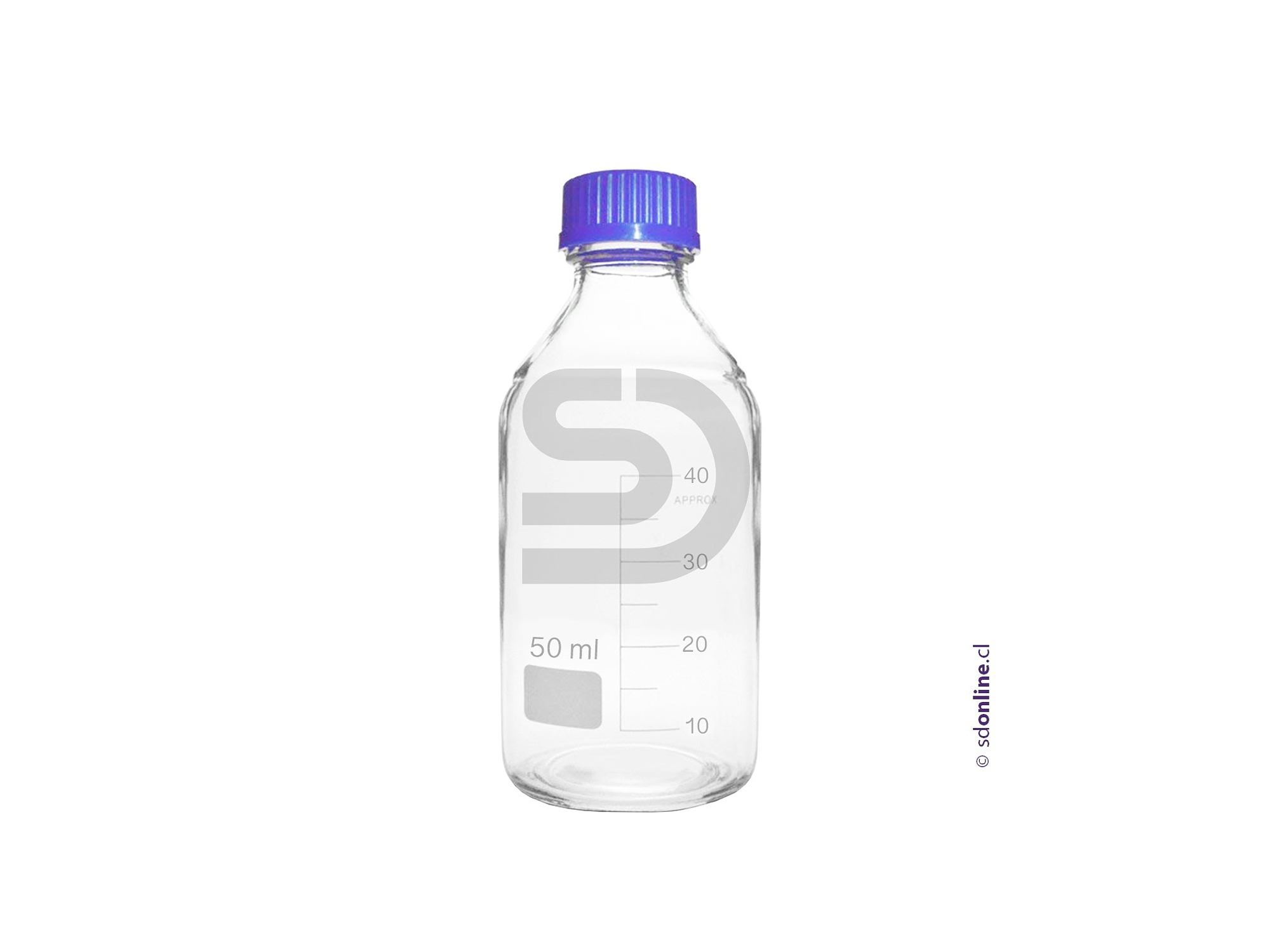 Frasco graduado borosilicato tapa azul hermética 50ml 1