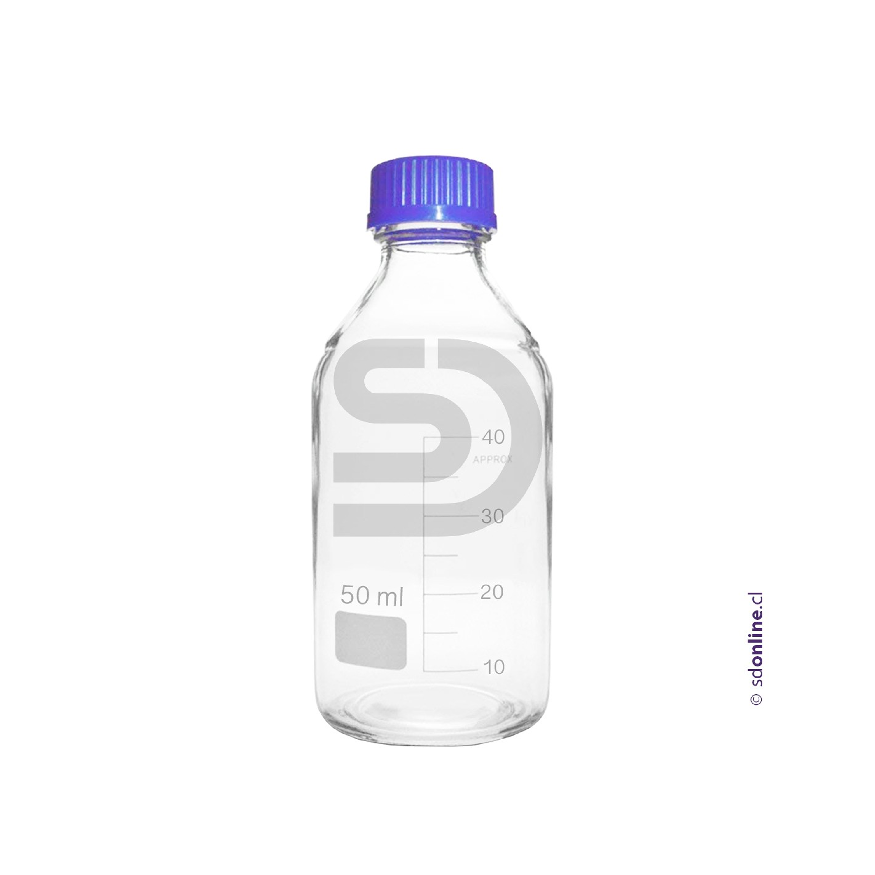 Frasco graduado borosilicato tapa azul hermética 50ml 1