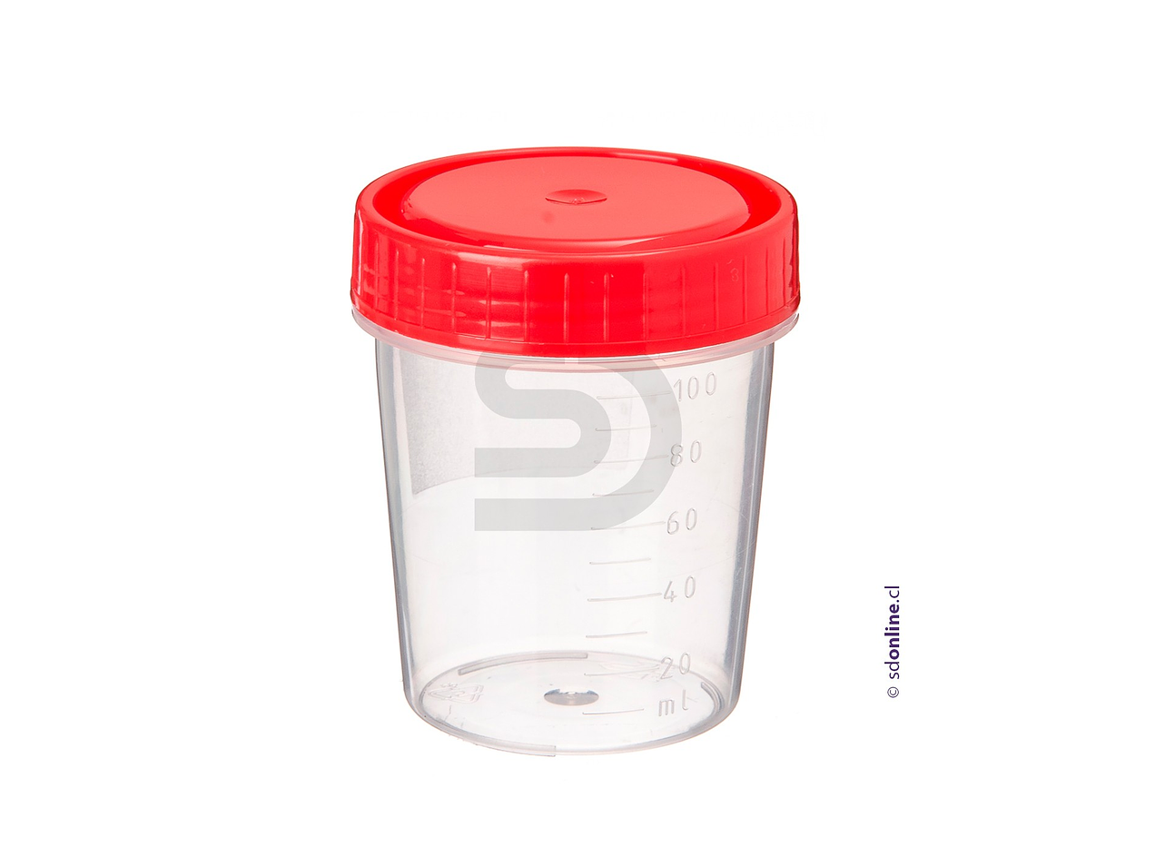 Frasco plástico estéril tapa roja 100ml 1