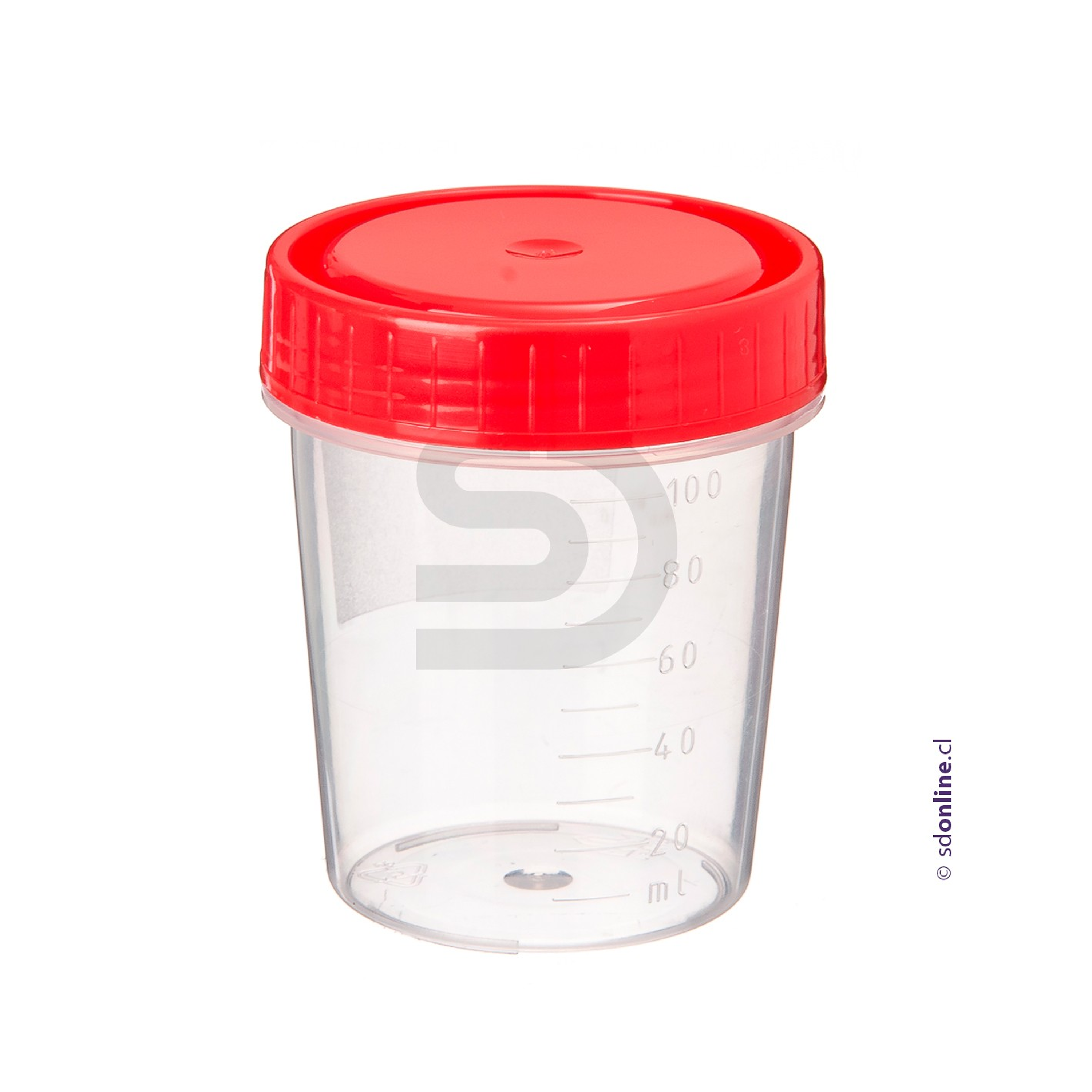 Frasco plástico estéril tapa roja 100ml 1