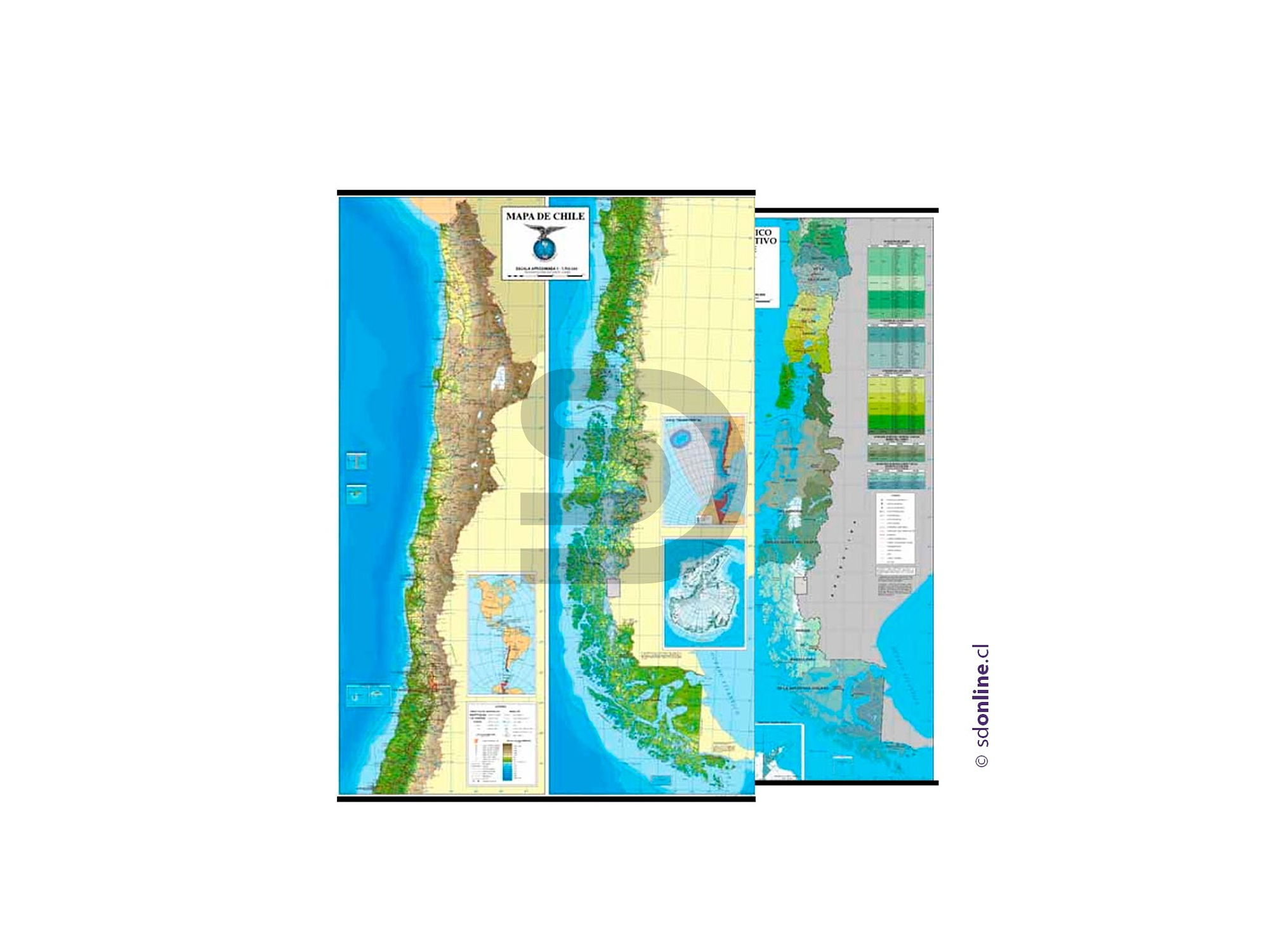 Mapa de Chile reversible físico / político-administrativo 1