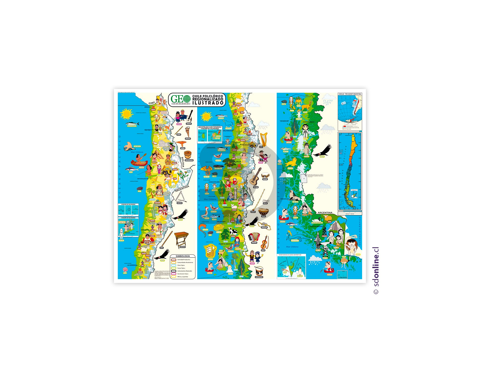 Mapa de Chile regionalizado ilustrado 1