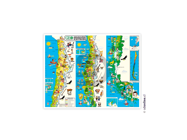 Mapa de Chile regionalizado ilustrado 1