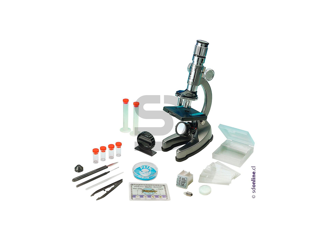 Microscopio metálico con accesorios 1