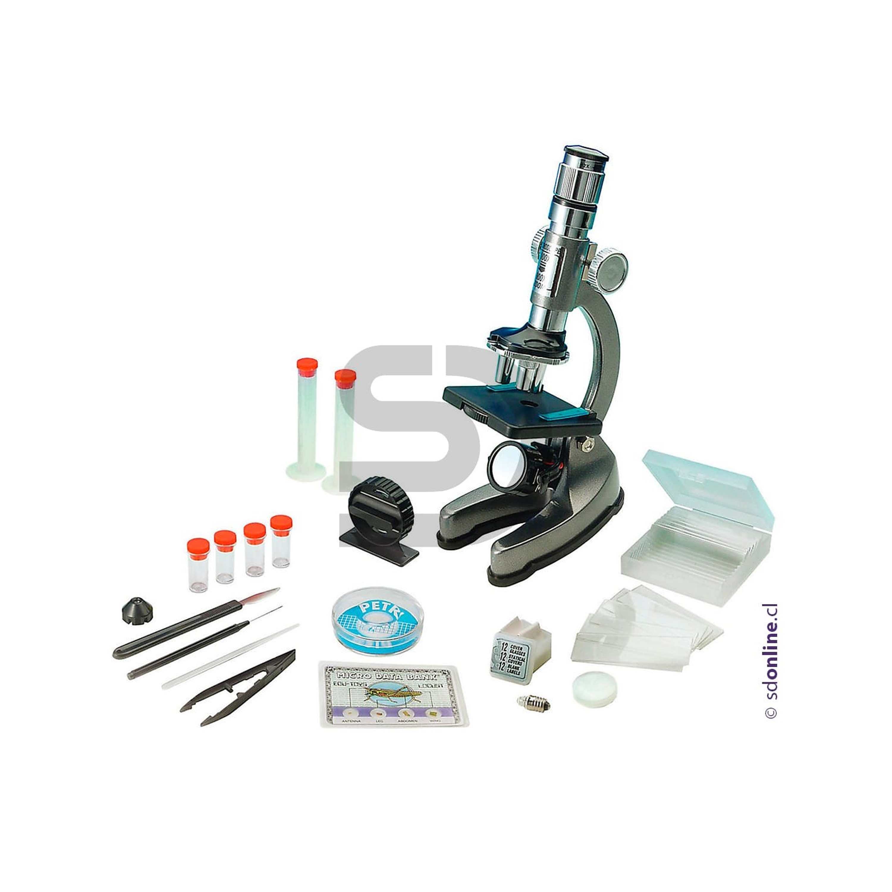 Microscopio metálico con accesorios 1