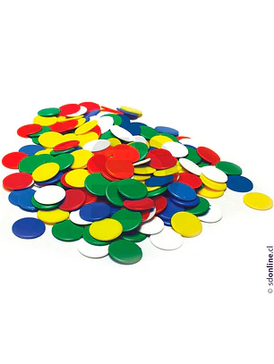 Fichas Plásticas 5 Colores 22Mm 100 Und apróx
