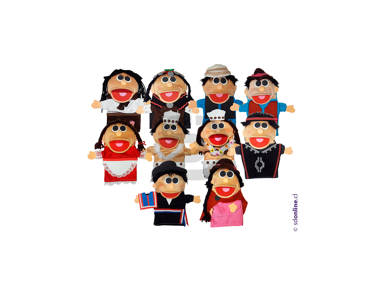 Títeres trajes típicos norte centro y sur de Chile 10Und 1